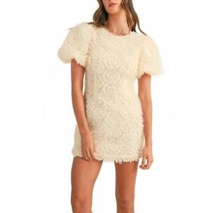 NEW MINT textured floral applique mini dress in cream